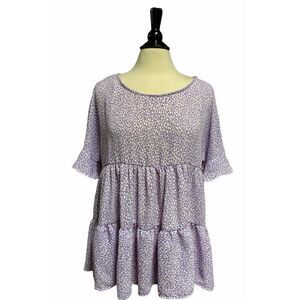 E. Luna Purple Short Sleeve Babydoll Top Size Medium NWT